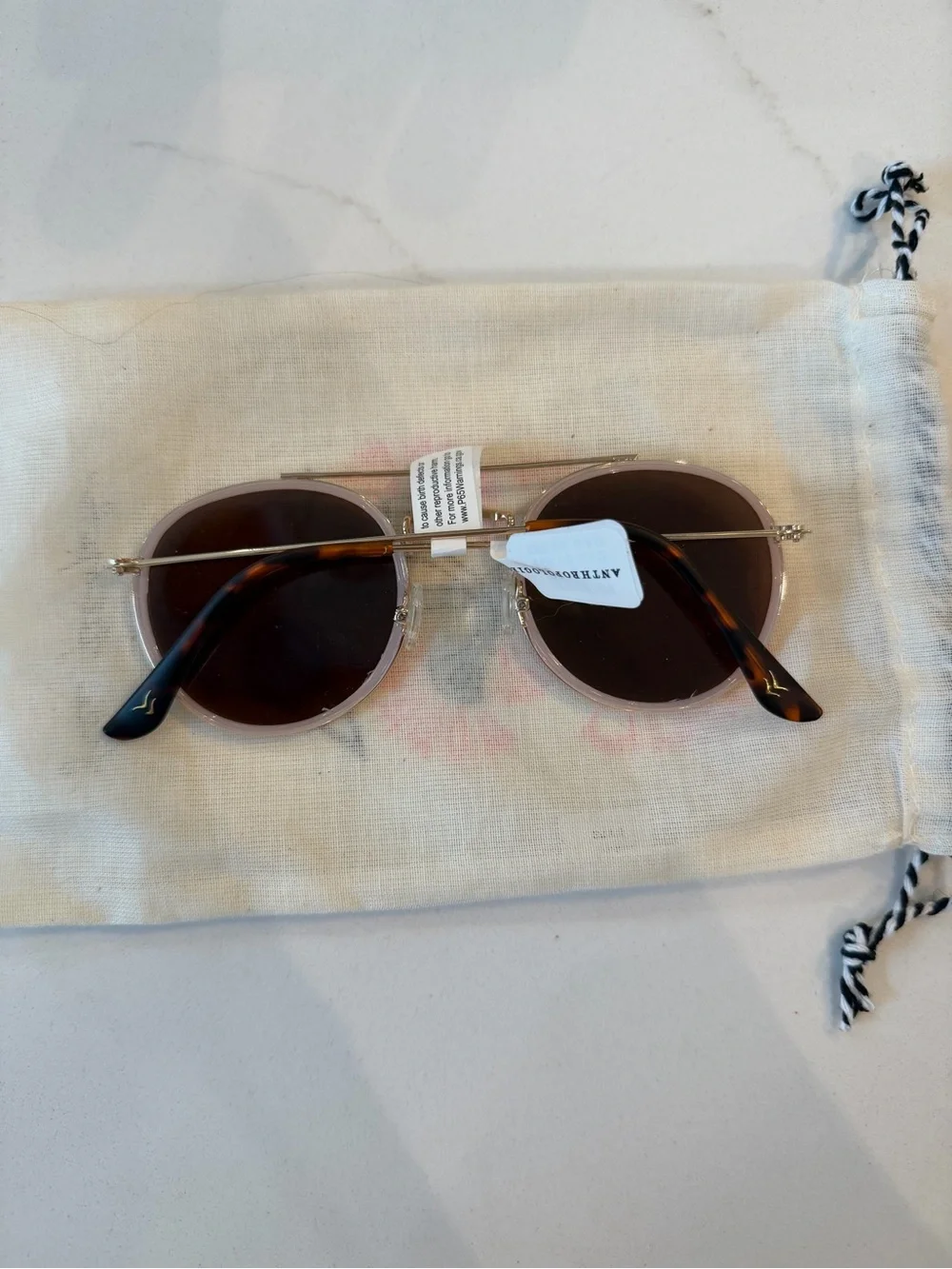 NWT Round Polarized Sunglasses in Light Pink and Brown